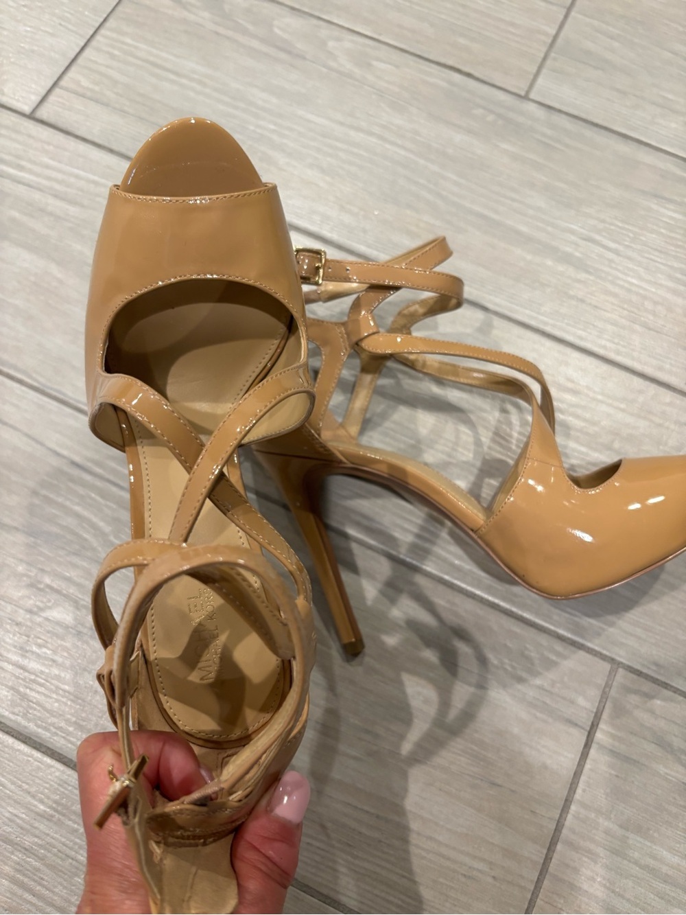Michael Kors Nude Patent Leather Strappy Stiletto Heels